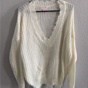 Pink Lily Cream V-Neck Sweater
